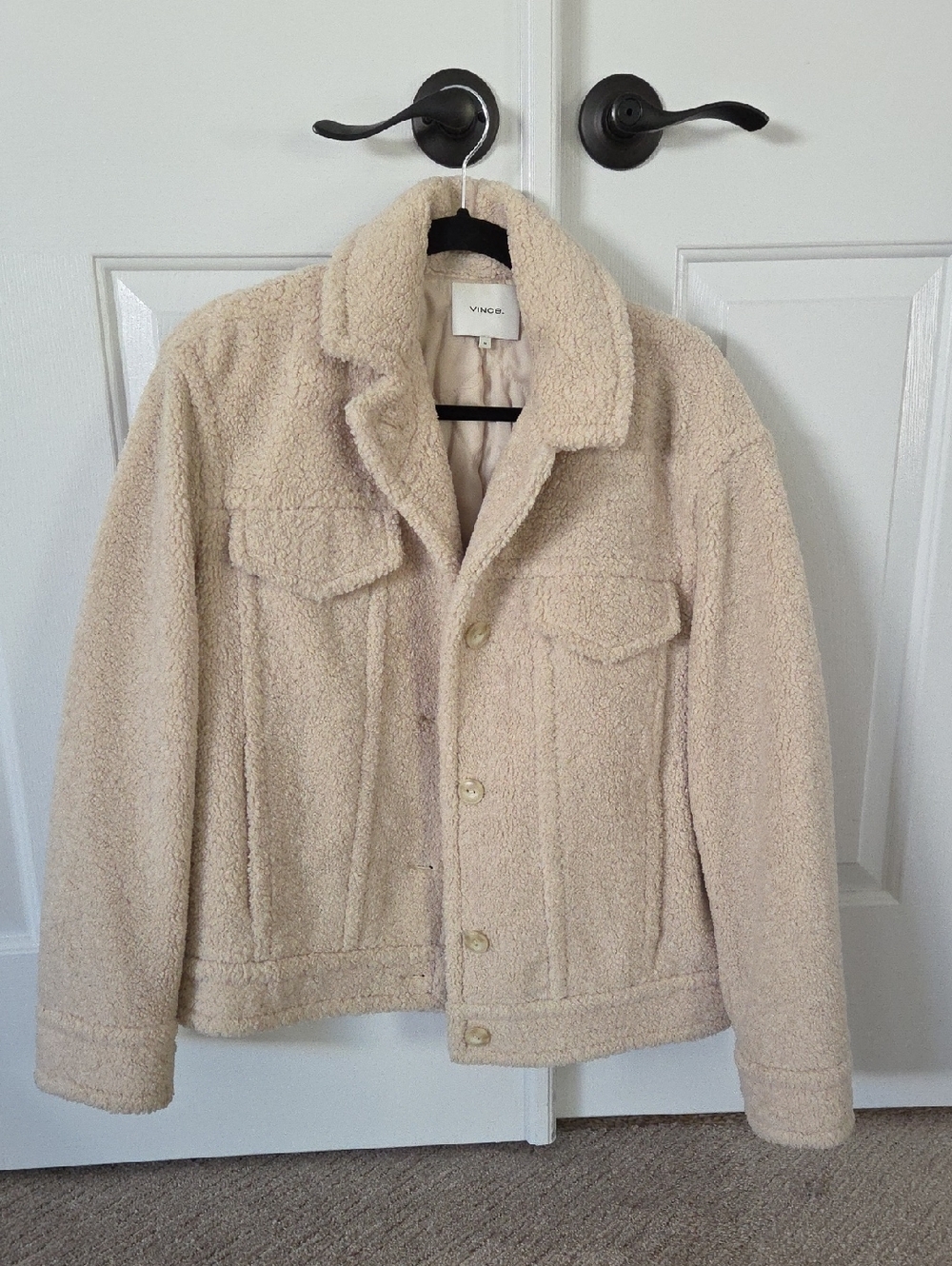 Vince Beige Sherpa Button-Up Jacket With Quilted Lining